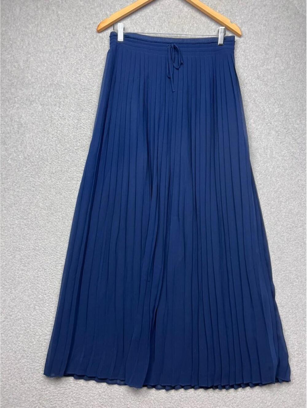 Tommy Hilfiger Maxi Skirt Womens 4/S Navy Pleated Chiffon Preppy Dark Academic